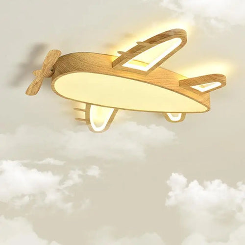 Wood and metal airplane ceiling light for children's room - vue 4 sur 10