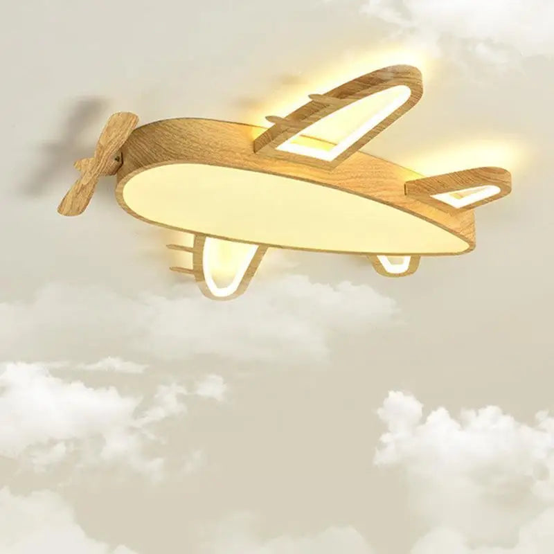 Wood and metal airplane ceiling light for children's room - vue 3 sur 10