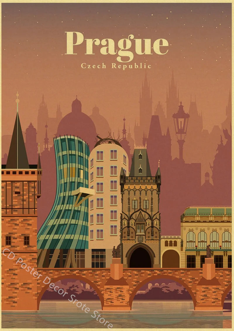Vintage world cities poster for wall decoration