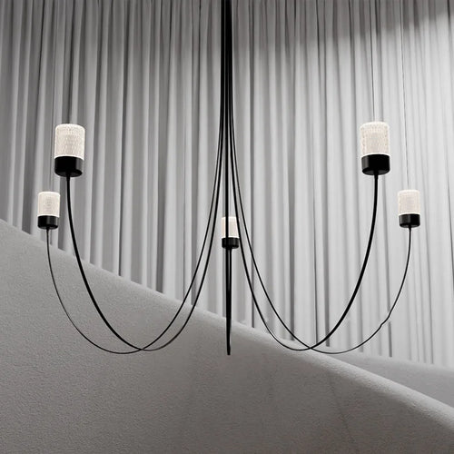 Minimalist designer chandelier with LED lighting and crystal glass shade - vue 5 sur 7