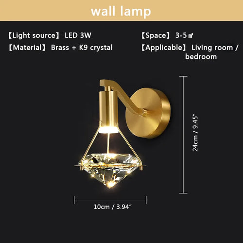 Minimalist luxury copper LED wall light 5W warm for bedroom or bedside - vue 8 sur 8