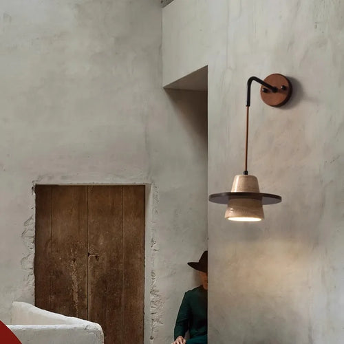 Small stone LED chandelier with retro medieval style - vue 4 sur 8