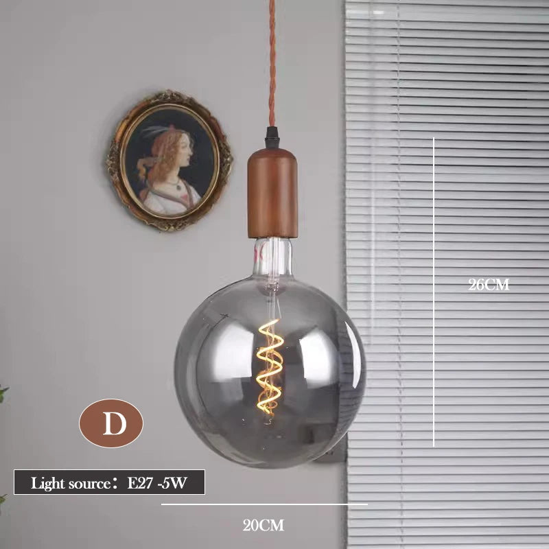 Retro art glass chandelier with solid wood for interior decoration - vue 18 sur 25