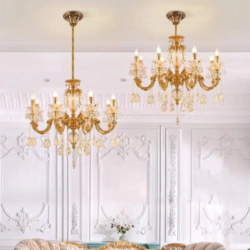 Modern LED crystal and copper chandelier - vue 2 sur 9