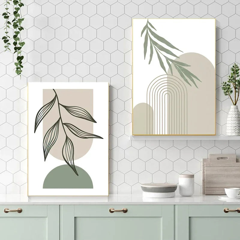 Abstract wall decor with geometric boho modern leaves - vue 6 sur 7
