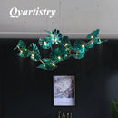 Artistic chandelier with suspended glass leaves LED for hotel