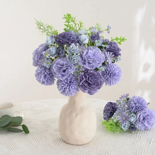 Silk rose and carnation bouquet festive floral decoration - vue 4 sur 11