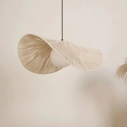 Japanese rattan pendant light wabi sabi style for modern decor - vue 5 sur 10