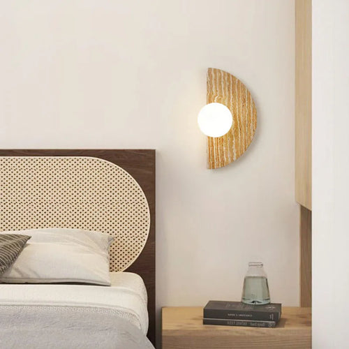 Artistic natural stone wall light with semicircle white glass