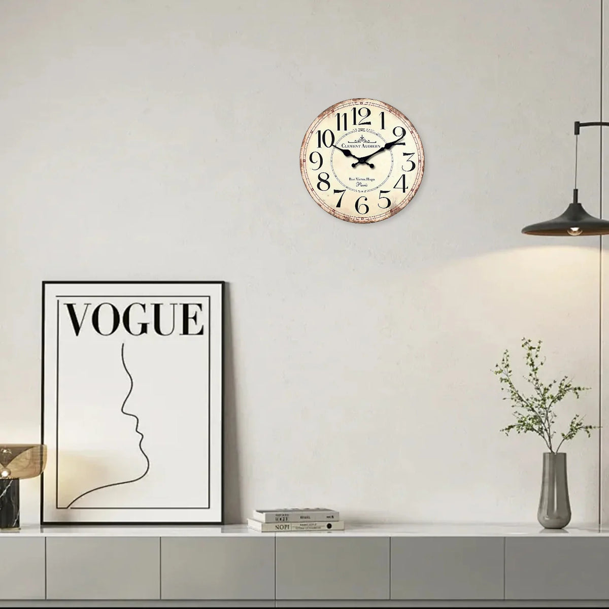 retro wooden wall clock Clément Audierne pattern silent decoration