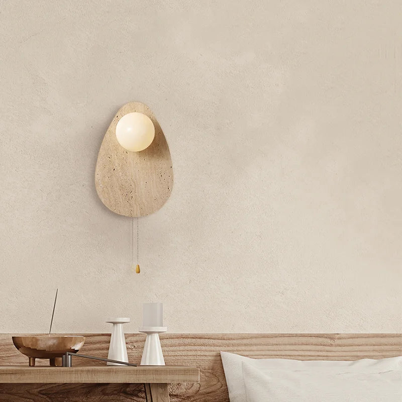 Vintage natural stone wall light with glass shade and LED - vue 5 sur 7