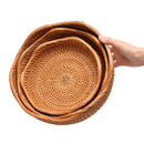 HeMu-Round Rattan Woven Basket, Wicker Fruit Basket, Bread Food, Kitchen Home Decor, Organizer Breadbasket for Kitchen