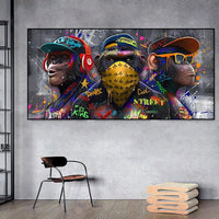 three orangutans graffiti wall art decoration monkey music