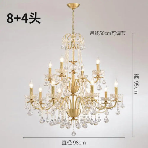 Modern gold chandelier with LED tube lighting and crystal - vue 9 sur 13