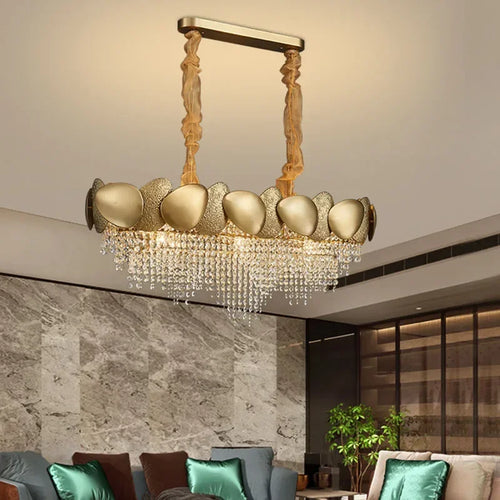 modern crystal chandelier with tassels and stainless steel - vue 5 sur 16
