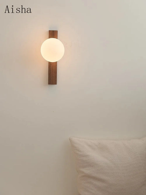 Retro walnut wall light with decorative glass - vue 3 sur 7