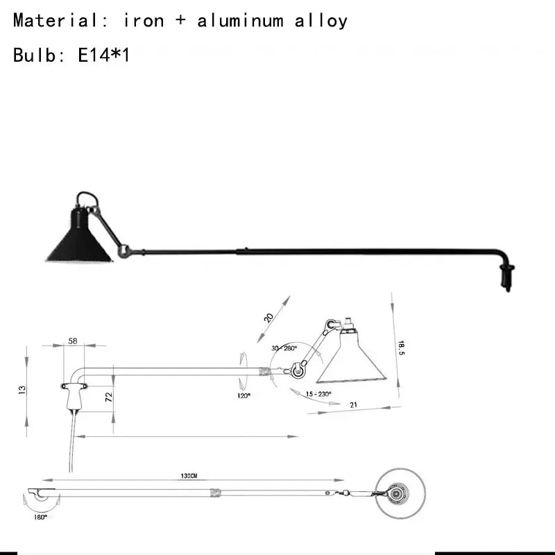 Rotating long arm wall lamp for versatile indoor lighting