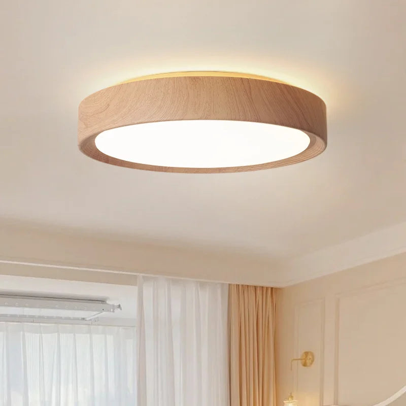 Round wood LED ceiling light for indoor decorative lighting