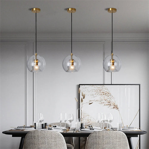 Round glass pendant light with elegant industrial style - vue 3 sur 12