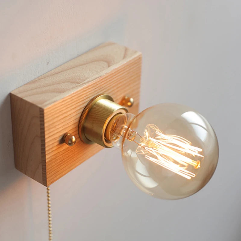 Retro solid wood wall lamp with switch cable - vue 6 sur 10
