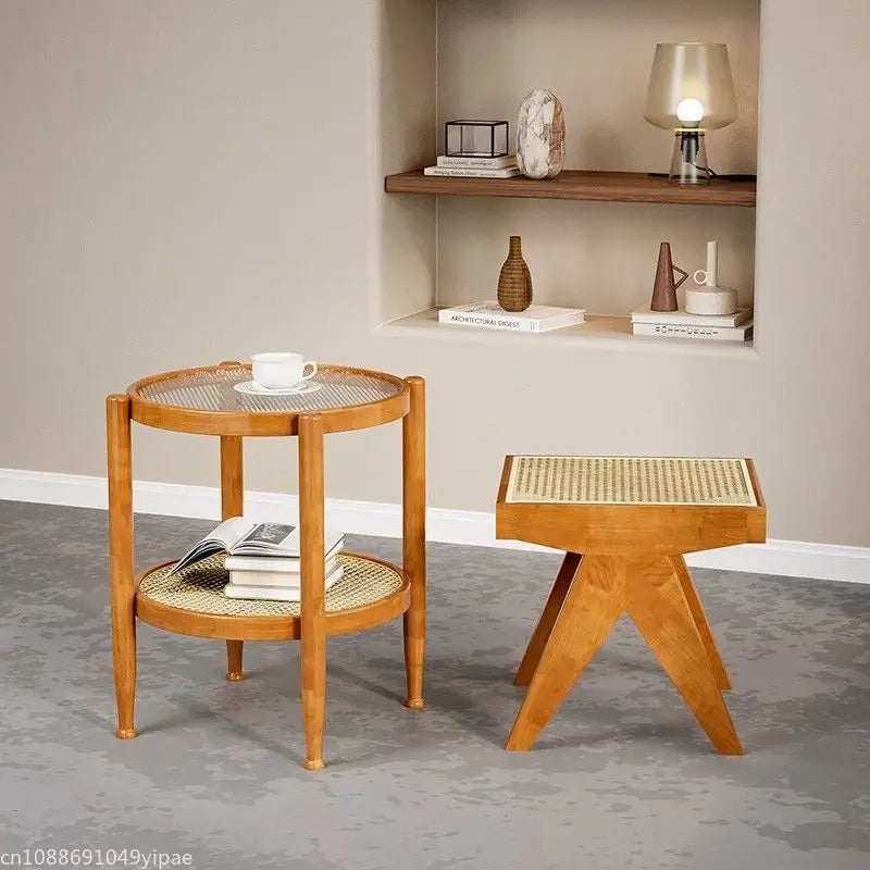 solid rattan bench lounge chair and versatile retro ottoman - vue 5 sur 14