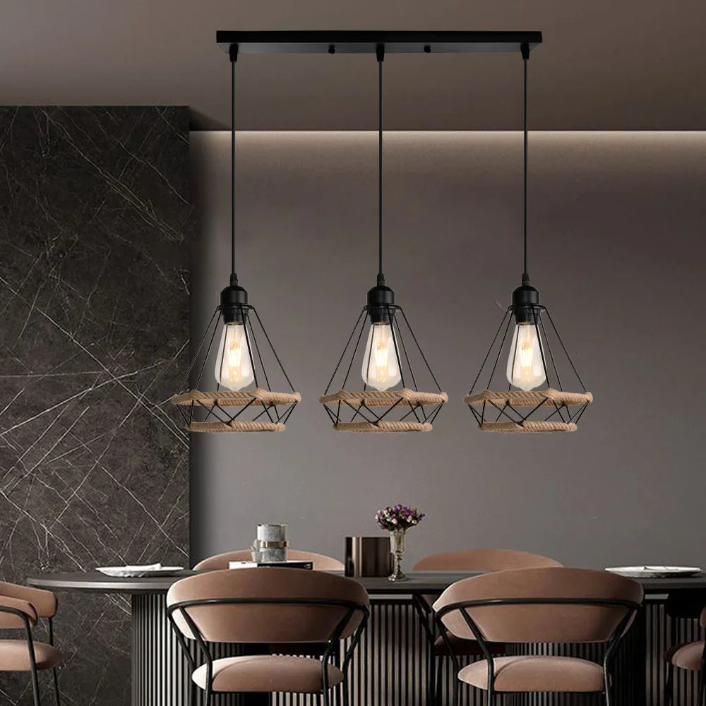 modern retro industrial wrought iron pendant light for indoor lighting - vue 10 sur 11