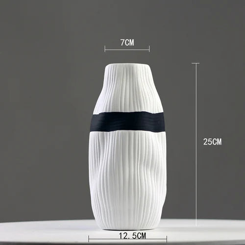 decorative striped ceramic vase for dried flowers - vue 9 sur 11