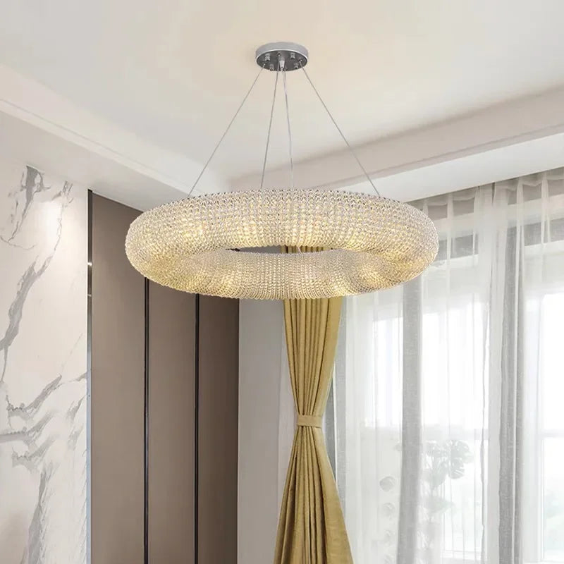 Modern Luxury Crystal Loft Chandelier Living Room Luster Pendant Lamp Suspension Home Interior Decor Hanging Light Fixtures