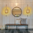 Retro woven rattan LED wall light with hemp rope