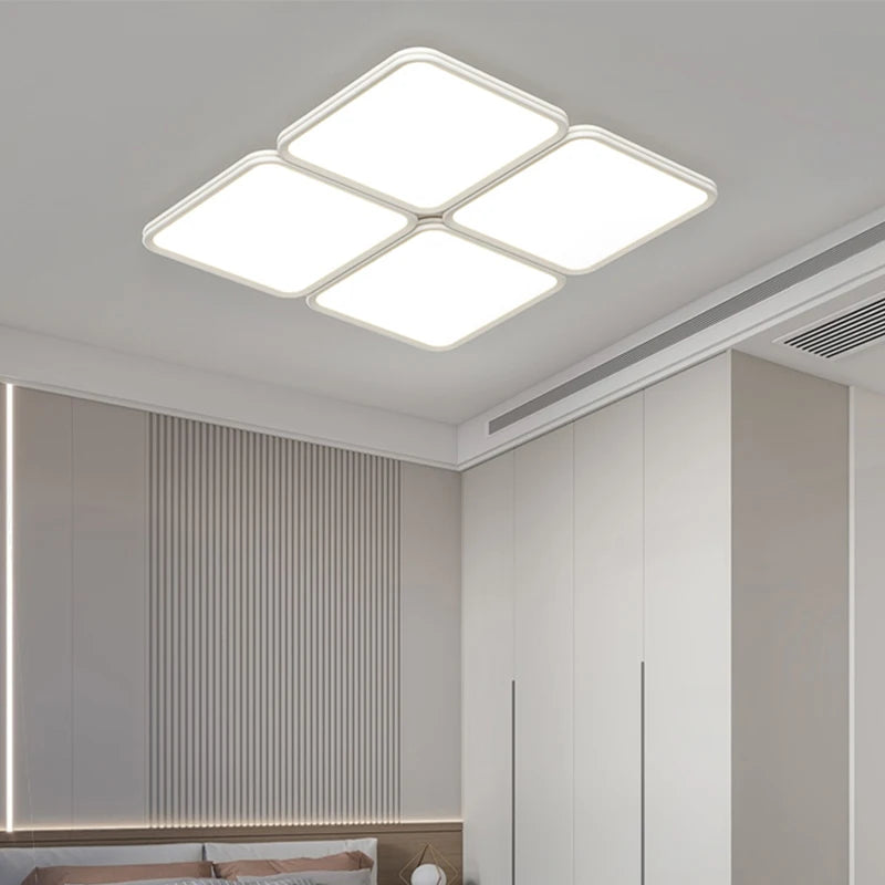 Modern ultra-thin LED ceiling light with four-grid decorative design for indoor use