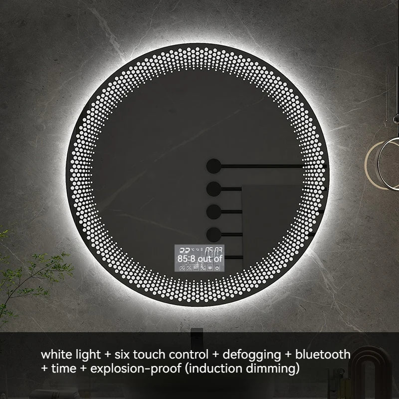 Round led mirror with adjustable backlight and smart anti-fog