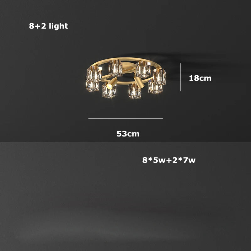 Modern copper gold black silver crystal cube LED ceiling light 2024