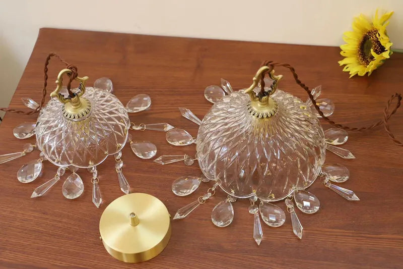 Nordic retro brass crystal and glass pendant chandelier - vue 6 sur 10