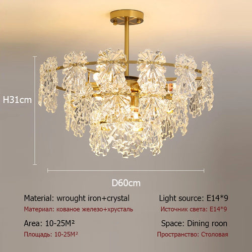 Modern crystal chandelier with floral design pendant light - vue 9 sur 9