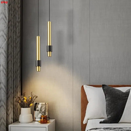 Minimalist luxury copper LED pendant light with adjustable brass cord - vue 2 sur 8