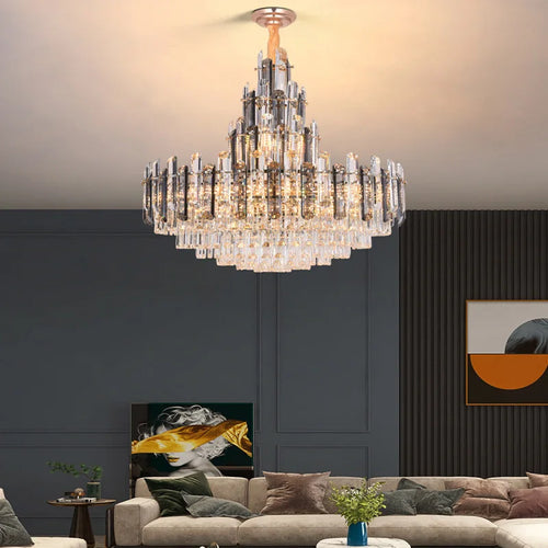 Modern dimmable oval crystal LED chandelier, trendy 2022 design - vue 2 sur 11