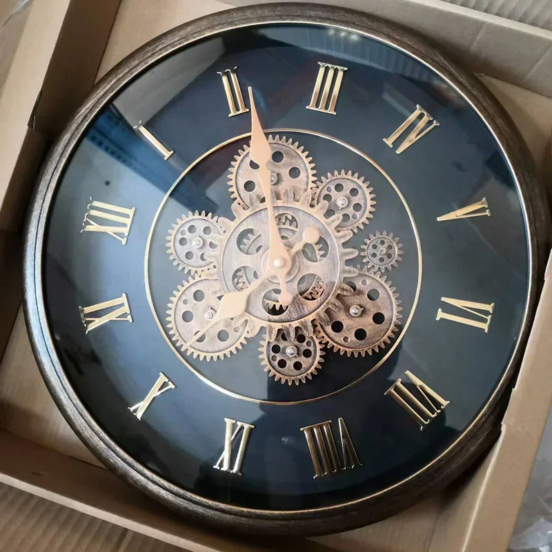industrial wall clock with silent rotating gear