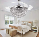 Chrome crystal ceiling fan chandelier with changing LED light