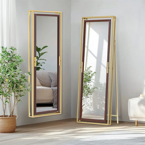 decorative floor mirror with gold metal frame - vue 3 sur 7