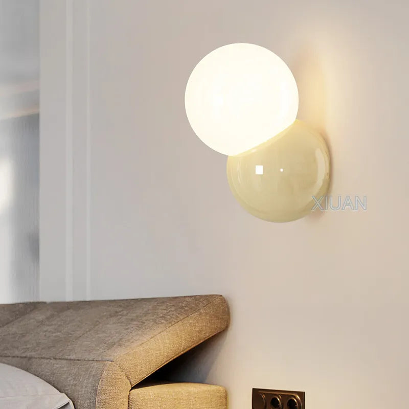 Nordic round ball wall light for bedroom lighting in cream, white, yellow – bedside, living room, hallway, hotel, stairwell
