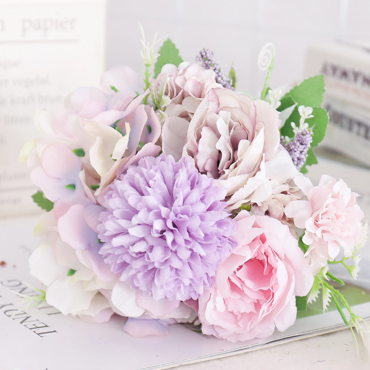 Artificial silk peony and hydrangea bouquet for wedding and home decoration - vue 35 sur 40