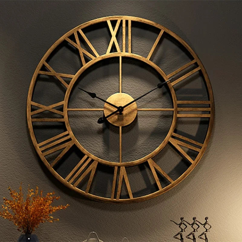 3d modern decorative wall clock retro roman style silent metal - vue 6 sur 9