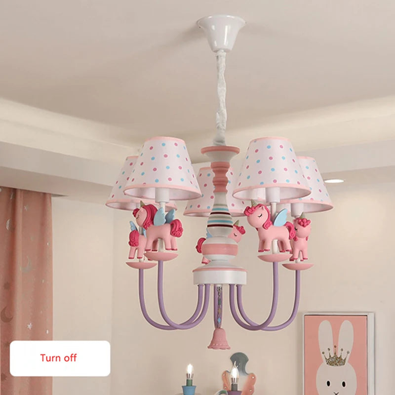 Romantic fabric and resin chandelier for children