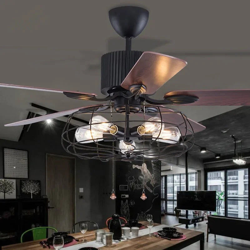 Vintage wooden Nordic style ceiling light with remote control
