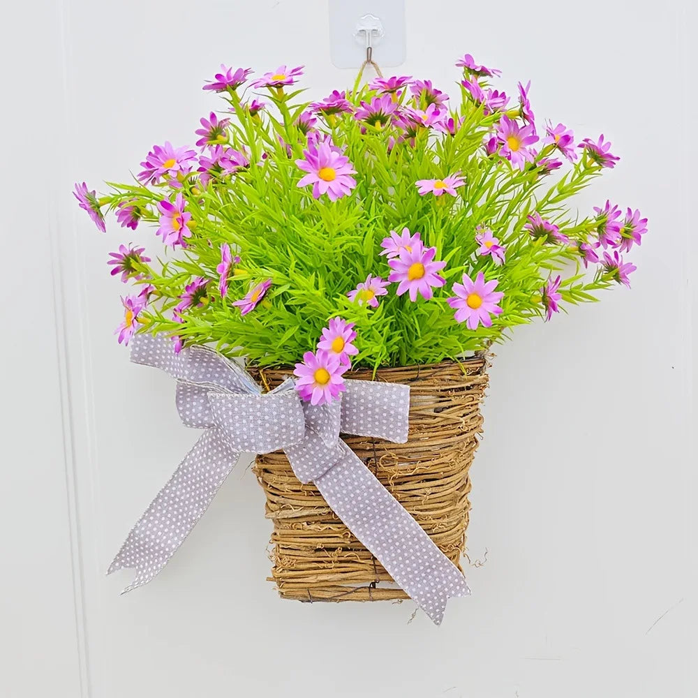 Artificial flower basket spring wreath for Easter decoration - vue 4 sur 10