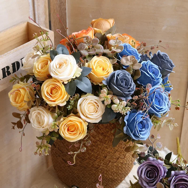 Artificial silk rose bouquet for home decoration
