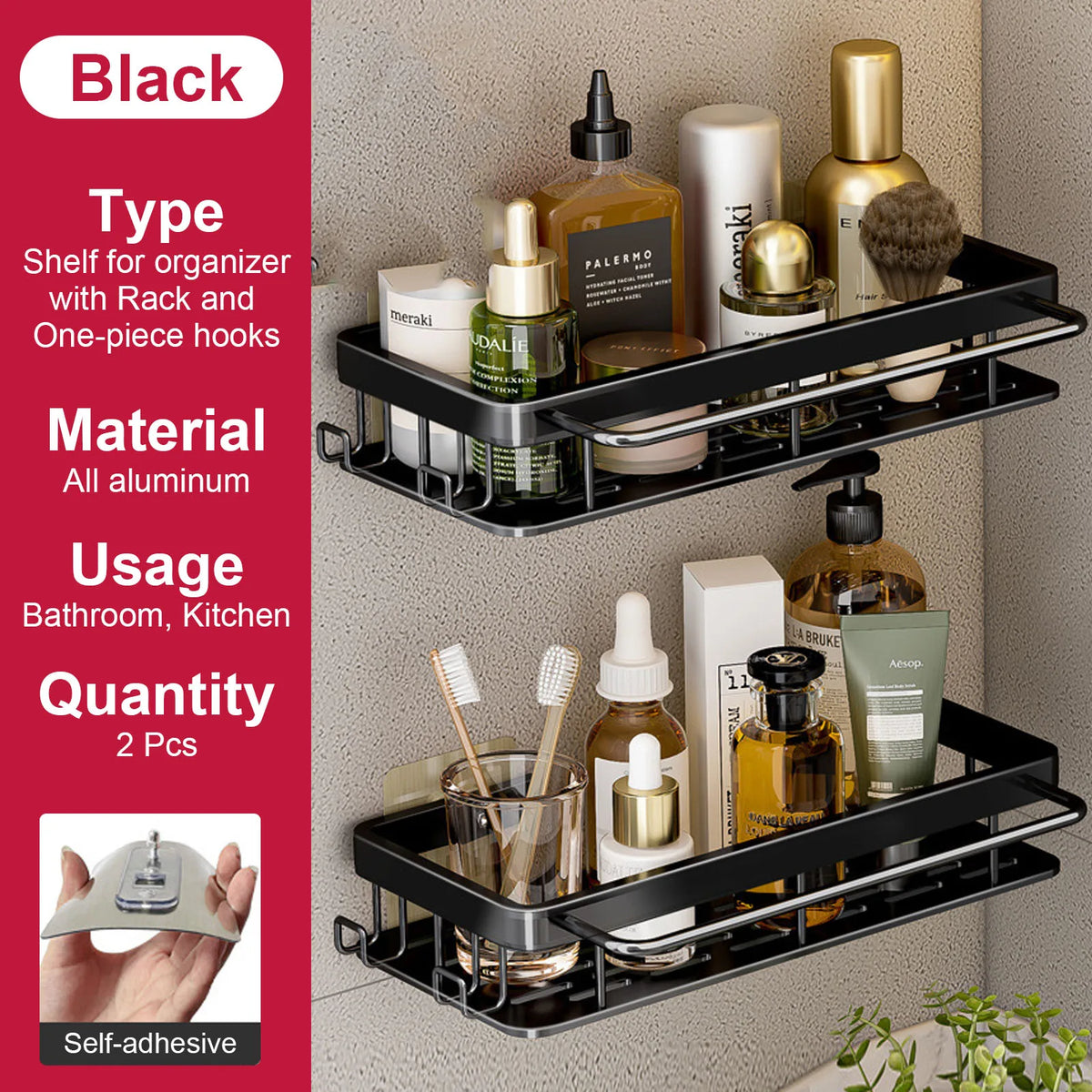 no-drill wall shelf for bathroom and kitchen storage - vue 10 sur 30
