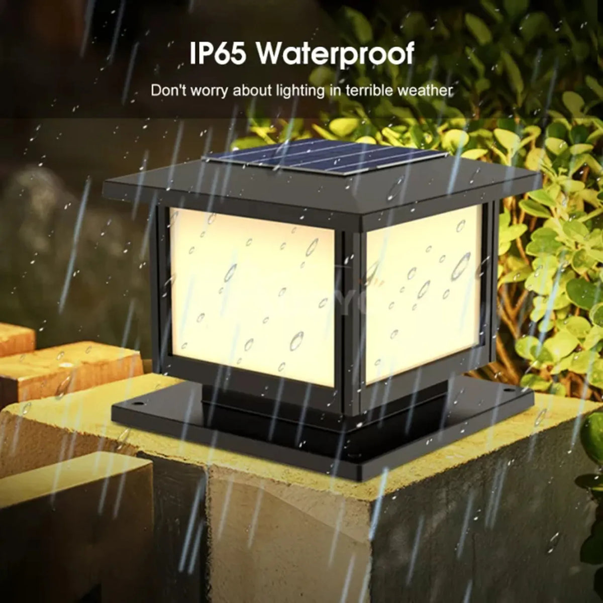Solar powered LED square fence light warm white waterproof outdoor lamp IP65 for garden