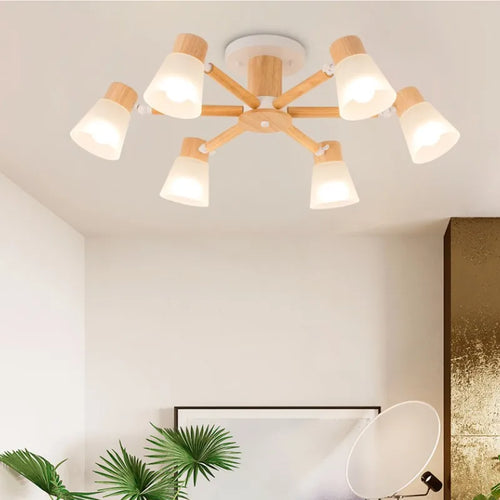 Decorative Nordic glass and wood chandelier - vue 2 sur 14