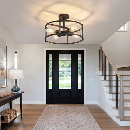 Black metal chandelier for versatile indoor lighting - vue 5 sur 6